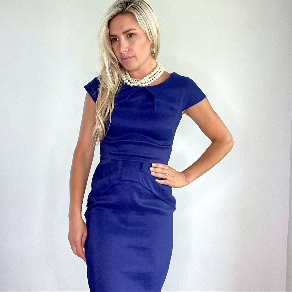 Lela Rose Royal Blue Linen & Silk Sheath Dress 4 - Picture 2 of 15